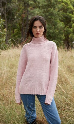 Winnie Waffle Wool Knit Sweater in Pink