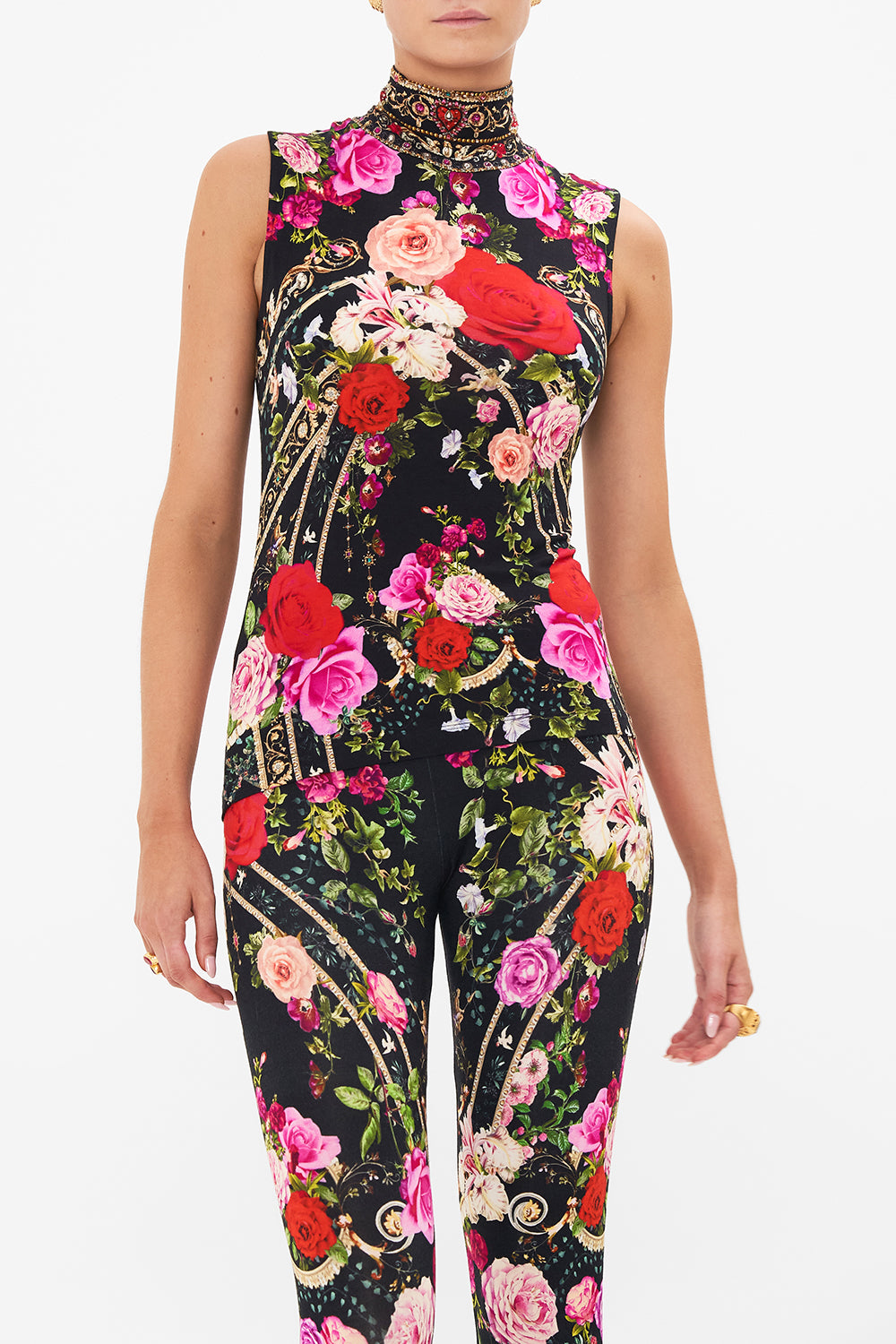 Floral 2024 sleeveless turtleneck