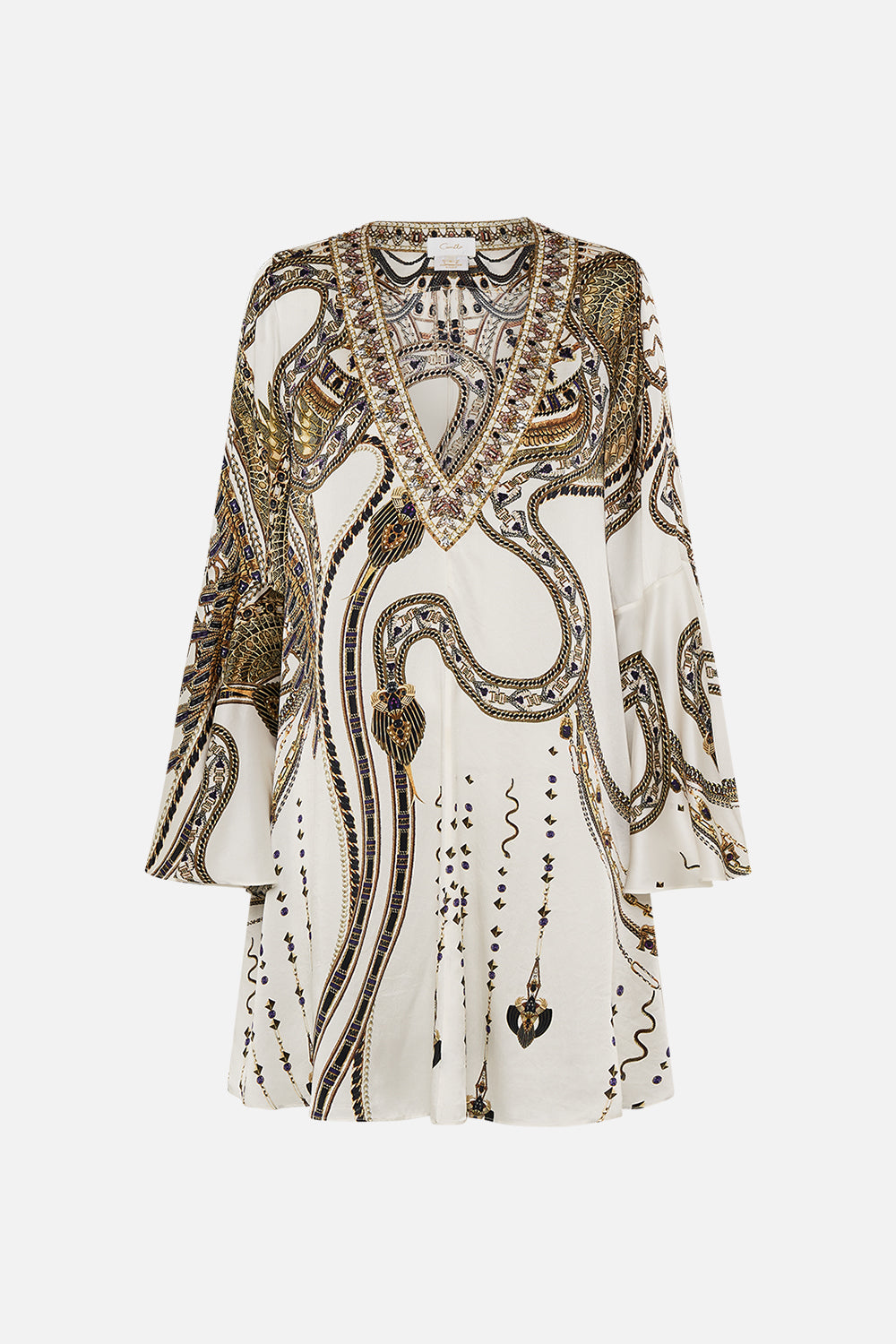 V-Neck Flared Sleeve Mini Dress - Goddess Energy - Image 6