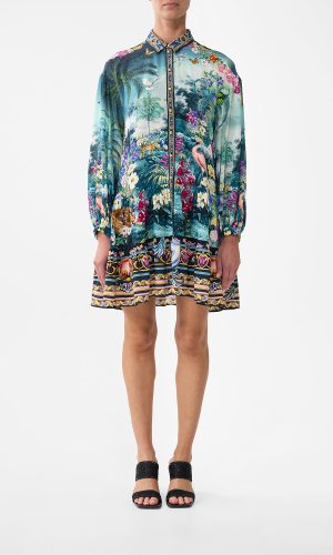 Long Sleeve Tiered Short Dress -Basked In Baroque