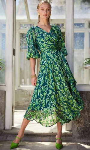 Orchid Wrap Dress in Emerald
